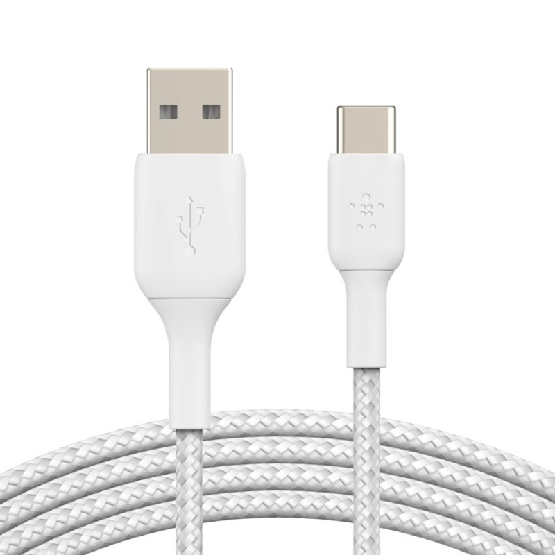 BELKIN kabel oplétaný USB-C - USB-A, 3m, bílý - obrázek produktu