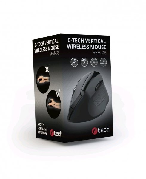 C-TECH Myš VEM-08, vertikální, černá, USB - obrázek č. 3