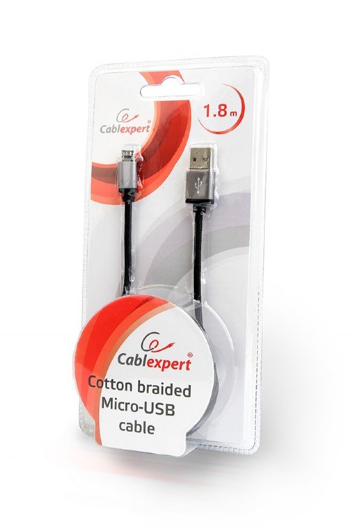 GEMBIRD Opletaný MicroUSB - USB 2.0,  M/ M, 1,8 m, černý - obrázek č. 1