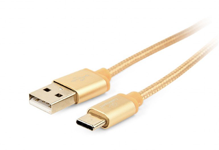 GEMBIRD Opletaný USB-C - USB 2.0,  M/ M, 1,8 m, zlatý - obrázek produktu