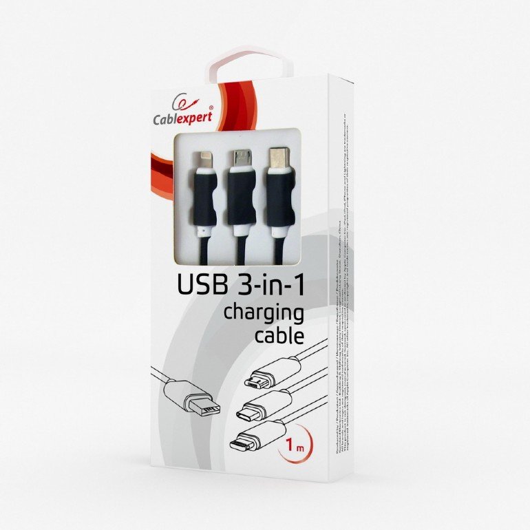 GEMBIRD USB 3-in-1 charging cable, black, 1 m - obrázek č. 1