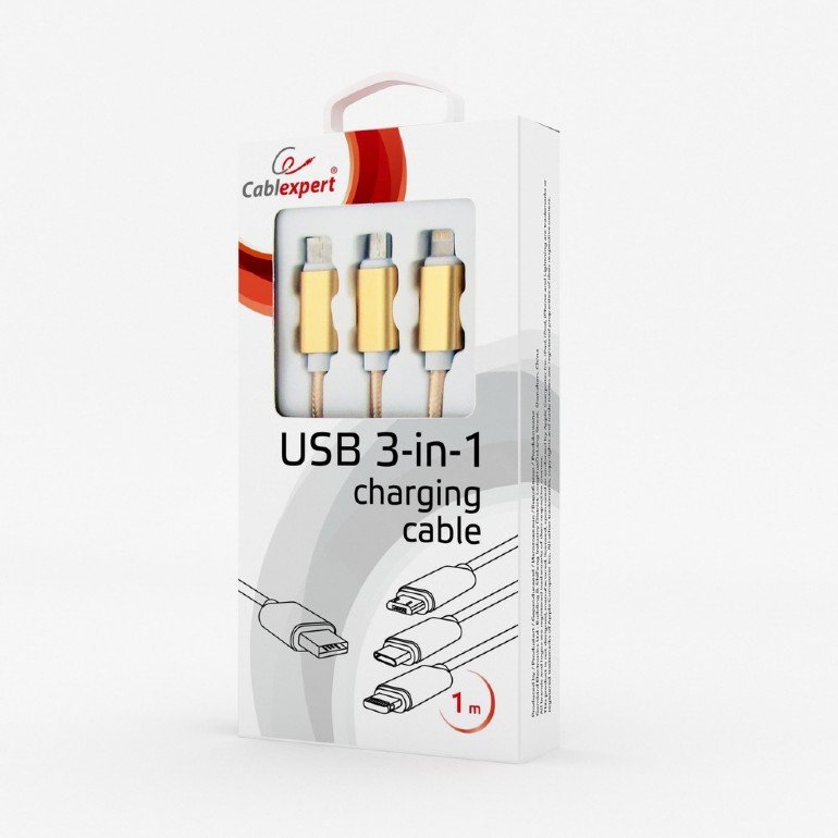 GEMBIRD USB 3-in-1 charging cable, gold, 1 m - obrázek č. 1