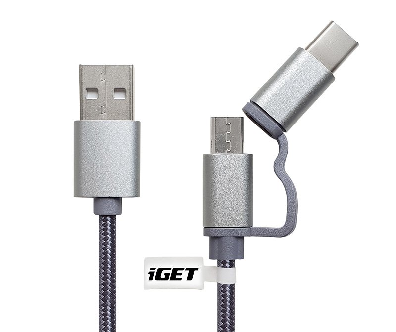 iGET G2V1 - USB kabel Micro USB/  USB - C dlouhý pro veškeré mobilní telefony, včetně odolných - obrázek produktu