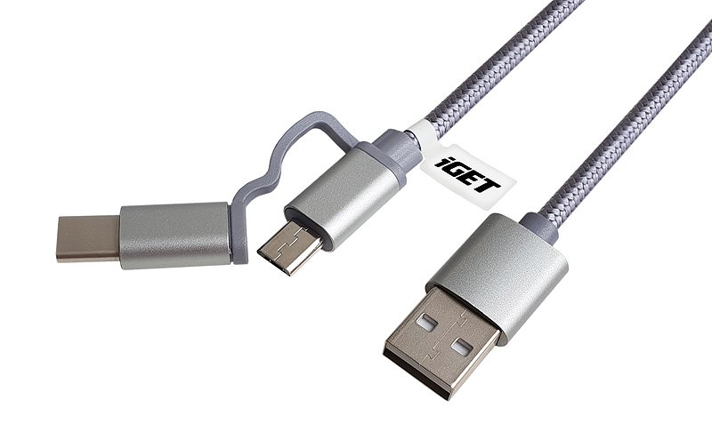 iGET G2V1 - USB kabel Micro USB/  USB - C dlouhý pro veškeré mobilní telefony, včetně odolných - obrázek č. 2