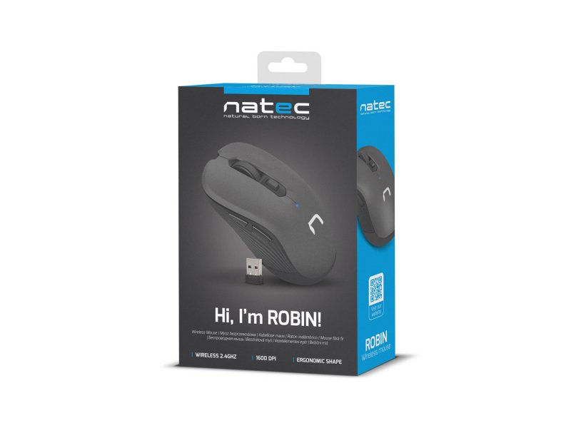 Natec optická myš ROBIN/ 1600 DPI/ Cestovní/ Optická/ Bezdrátová USB/ Černá - obrázek č. 5