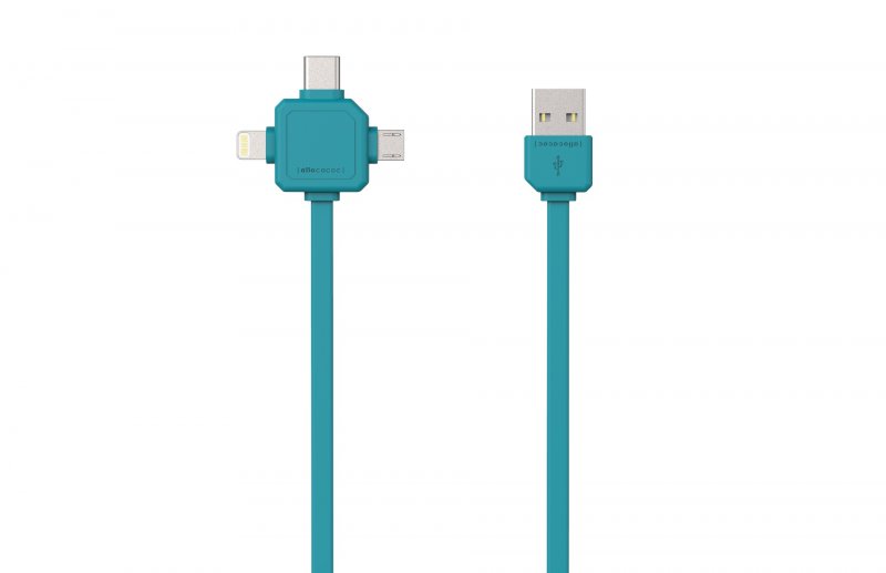 PowerCube USBcable USB-C CABLE, Blue, multi-vidlice (MicroUSB, Apple Lithning, USB-C), kabel  1,5m - obrázek produktu