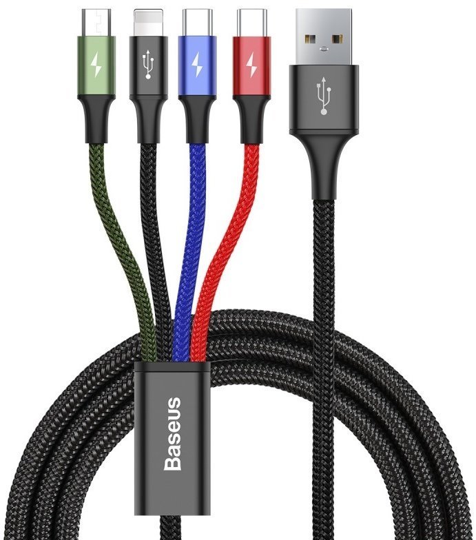 Baseus CA1T4-B01 Fast 4in1 Kabel Lightning, 2x USB-C, MicroUSB 3.5A 1.2m Black - obrázek produktu