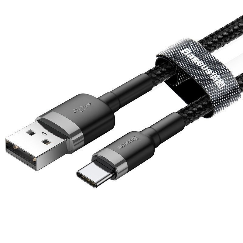 Baseus CATKLF-BG1 Cafule Kabel USB-C 3A 1m Grey/ Black - obrázek č. 1