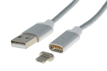 PremiumCord Magnetický micro USB 2.0, A-B nabíjecí a datový kabel 1m, stříbrný - obrázek produktu