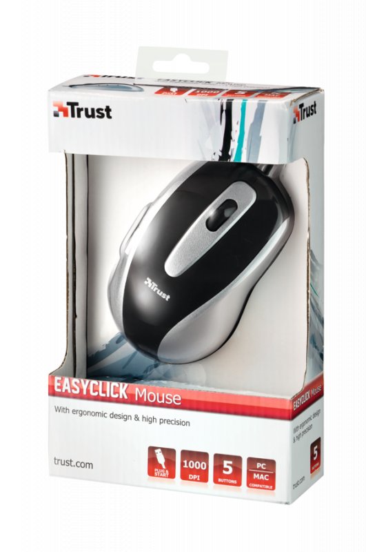 TRUST EasyClick/ Ergonomická/ Optická/ Drátová USB/ Černá-stříbrná - obrázek č. 2