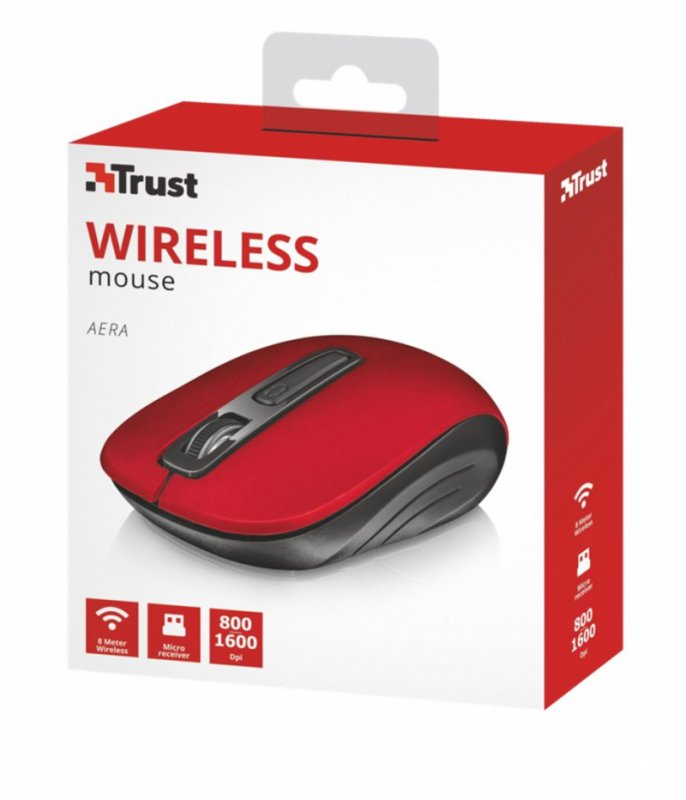 myš TRUST Aera Wireless Mouse - red + 4 AA baterie - obrázek č. 1