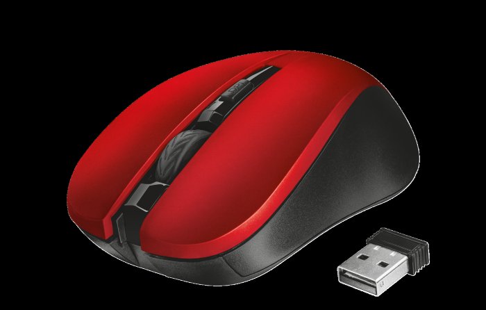 TRUST Mydo Silent Click/ Kancelářská/ Optická/ Bezdrátová USB/ Černá-červená - obrázek produktu