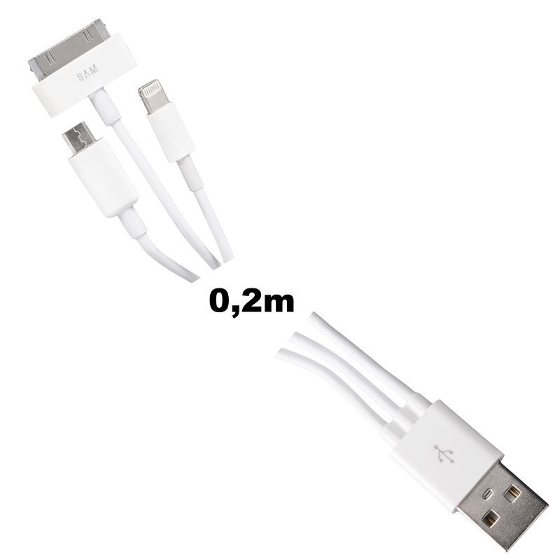 WE Datový kabel micro USB/ iPhone4/ 5 20cm bílý - obrázek č. 3