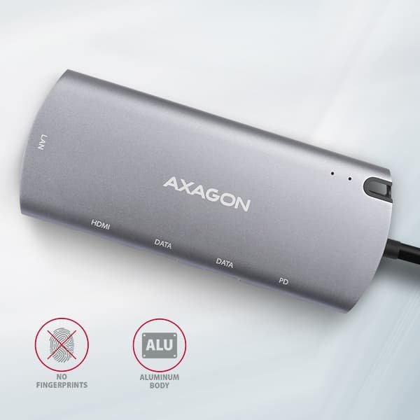 AXAGON HMC-6M2, USB 3.2 Gen 1 hub, 2x USB-A, HDMI, RJ-45 GLAN, SATA M.2, PD 100W, kabel USB-C 18cm - obrázek č. 9