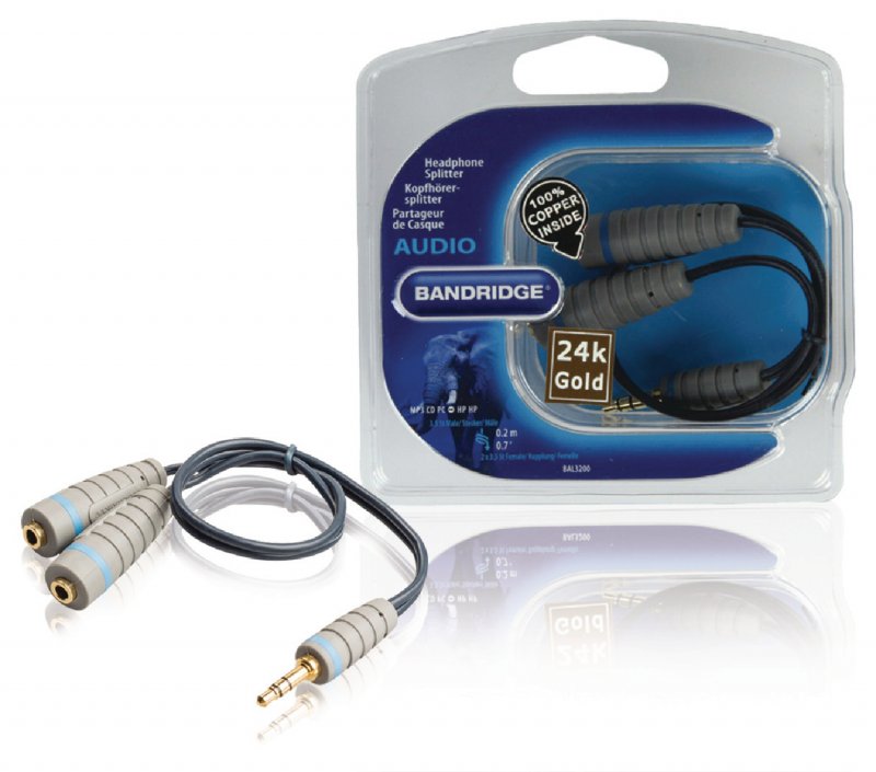 Stereo Audio Kabel 3.5mm Zástrčka - 2x 3.5mm Zásuvka 0.20 m Modrá BAL3200 - obrázek produktu