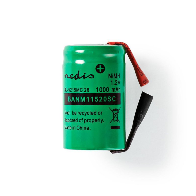 Dobíjecí Ni-MH baterie | 1.2 V DC | Dobíjecí | 1000 mAh | Přednabité | 1-Polybag | N/A | Pájecí Jazýčky | Zelená - obrázek produktu