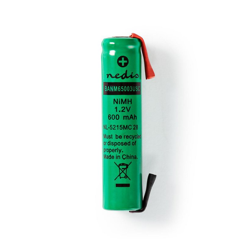 Dobíjecí Ni-MH baterie | 1.2 V DC | Dobíjecí | 600 mAh | Přednabité | 1-Polybag | N/A | Pájecí Jazýčky | Zelená - obrázek produktu