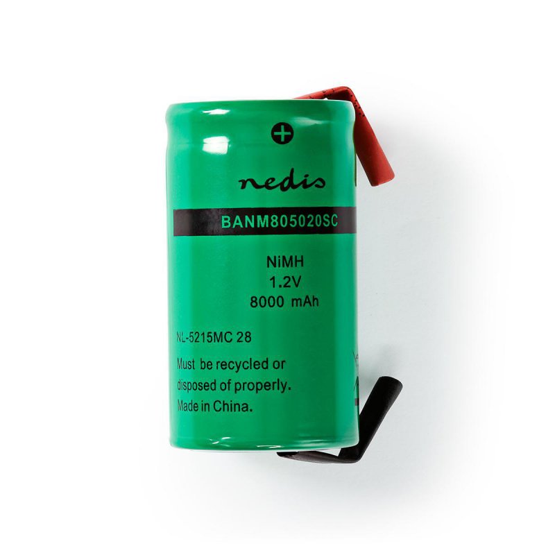 Dobíjecí Ni-MH baterie | 1.2 V DC | Dobíjecí | 8000 mAh | Přednabité | 1-Polybag | N/A | Pájecí Jazýčky | Zelená - obrázek produktu