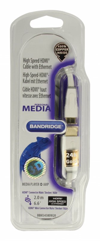 High Speed HDMI Kabel s Ethernetem HDMI Konektor - HDMI Mini Konektor 2.00 m Bílá - obrázek č. 4