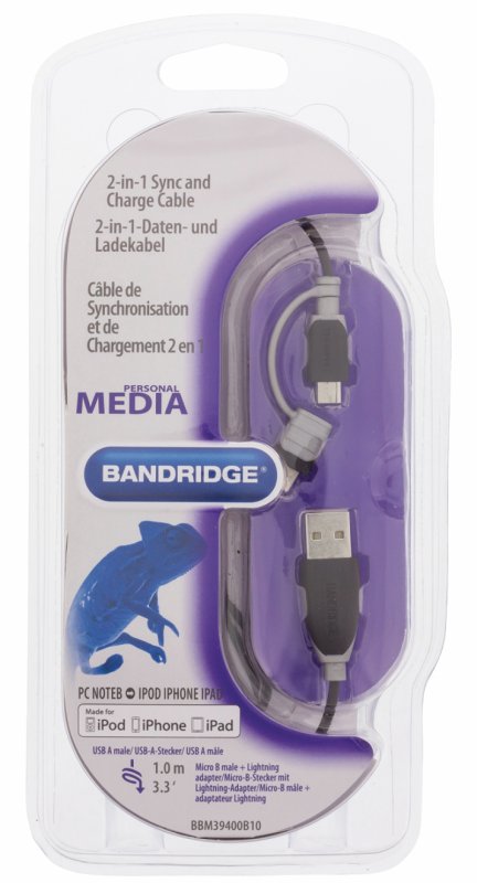 2 v 1 Synchronizační a Nabíjecí Kabel USB A Zástrčka - Micro B Zástrčka 1.00 m Černá + Adaptér Lightning BBM39400B10 - obrázek č. 3