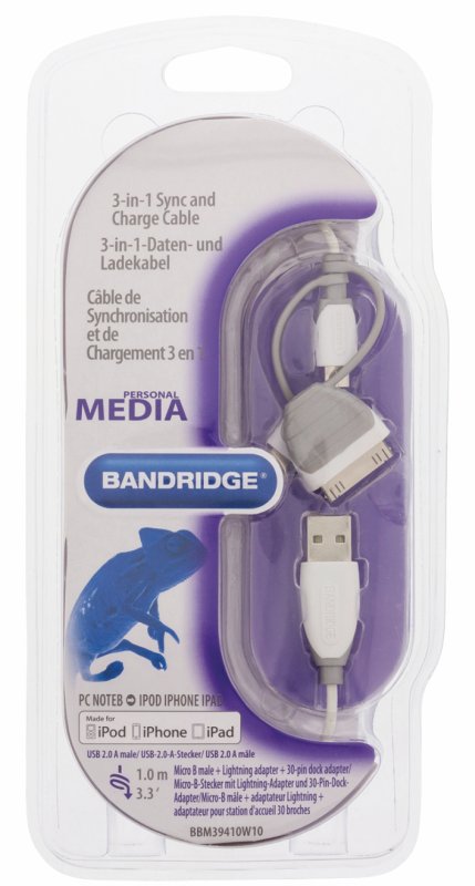 3 v 1 Synchronizační a Nabíjecí Kabel USB A Zástrčka - Micro B Zástrčka 1.00 m Bílá BBM39410W10 - obrázek č. 3