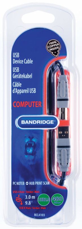 Kabel USB 2.0 USB A Zástrčka - USB-B Male Kulatý 3.00 m Modrá - obrázek č. 2