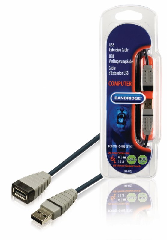 Prodlužovací Kabel USB 2.0 USB A Zástrčka - USB A Zásuvka Kulatý 4.50 m Modrá - obrázek produktu