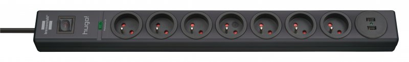 Napájecí kabel hugo! Černá, 7 zásuvek + 2 USB zásuvky, s přepěťovou ochranou a 2m kabelem H05VV-F3G1.5 TYPE E BN-1150611507 - obrázek produktu