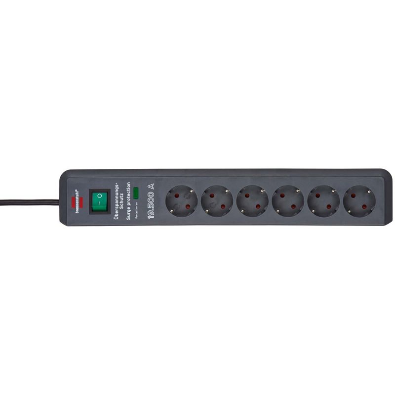 Secure-Tec zásuvková lišta 6cestná s přepěťovou ochranou, 2m kabel a vypínač, šedá (BN-1159540366) - obrázek produktu