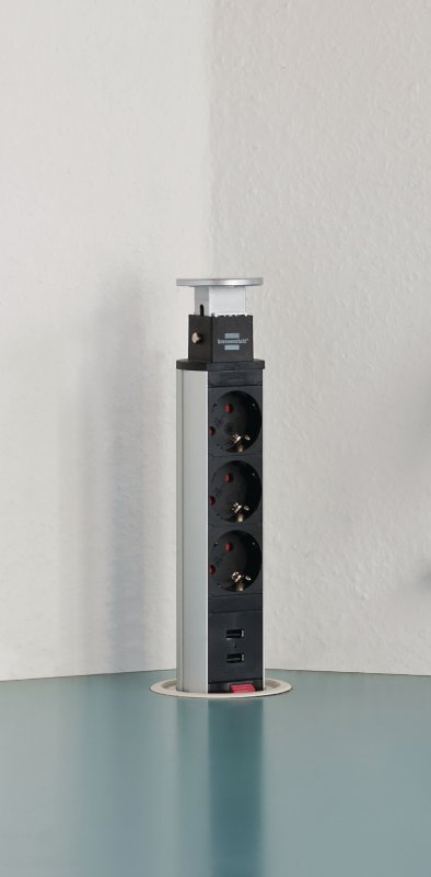Tower Power, 3-cestná stolní zásuvková lišta (zatahovací zásuvková lišta, 2-cestný USB, 2m kabel, lze zcela spustit do desky sto - obrázek č. 2