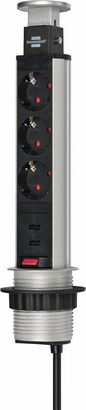 Tower Power, 3-cestná stolní zásuvková lišta (zatahovací zásuvková lišta, 2-cestný USB, 2m kabel, lze zcela spustit do desky sto - obrázek produktu