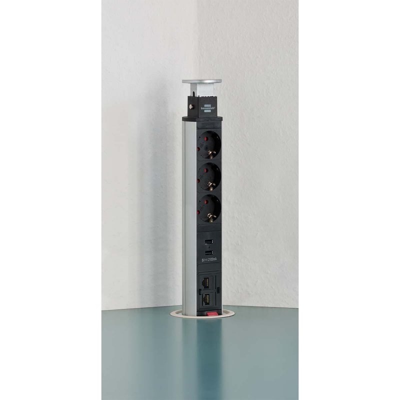 Tower Power stolní zásuvková lišta USB nabíječka LAN / výsuvná zásuvková lišta 3-cestná se 2 USB nabíjecími zásuvkami, 2x RJ45 z - obrázek č. 3