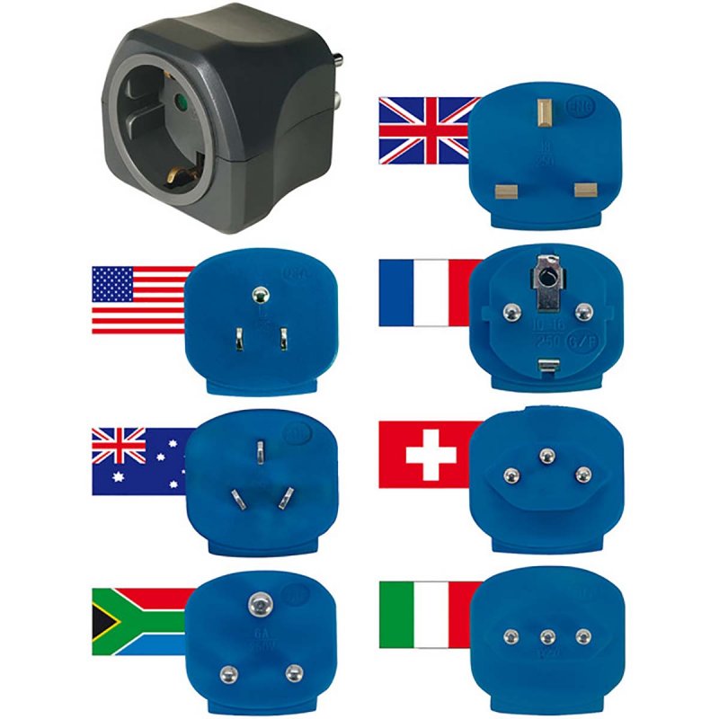 Sada cestovní zástrčky / sada cestovního adaptéru (adaptér cestovní zásuvky s různými nástavci pro více než 150 zemí (7 x zástrč - obrázek č. 3