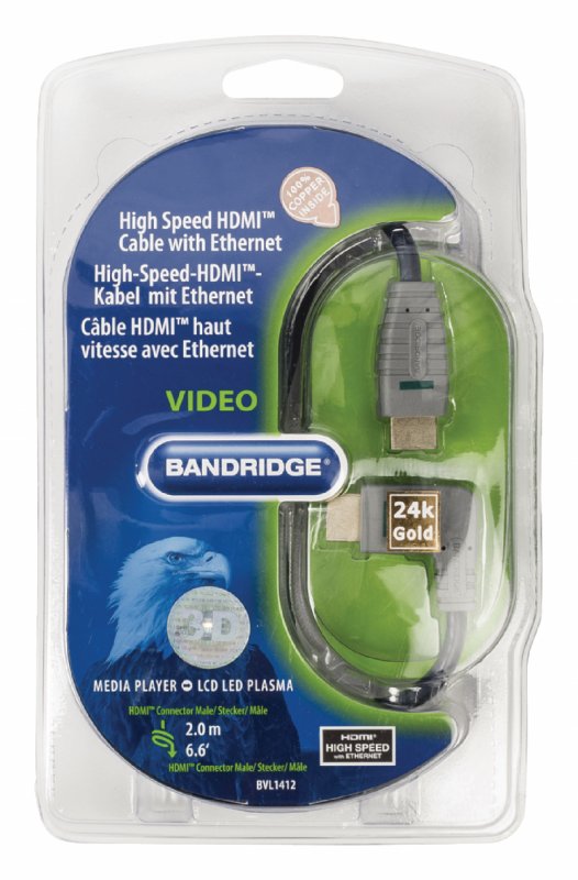 High Speed HDMI Kabel s Ethernetem HDMI Konektor - HDMI Konektor Úhlový, Pravý 2.00 m Modrá - obrázek č. 3