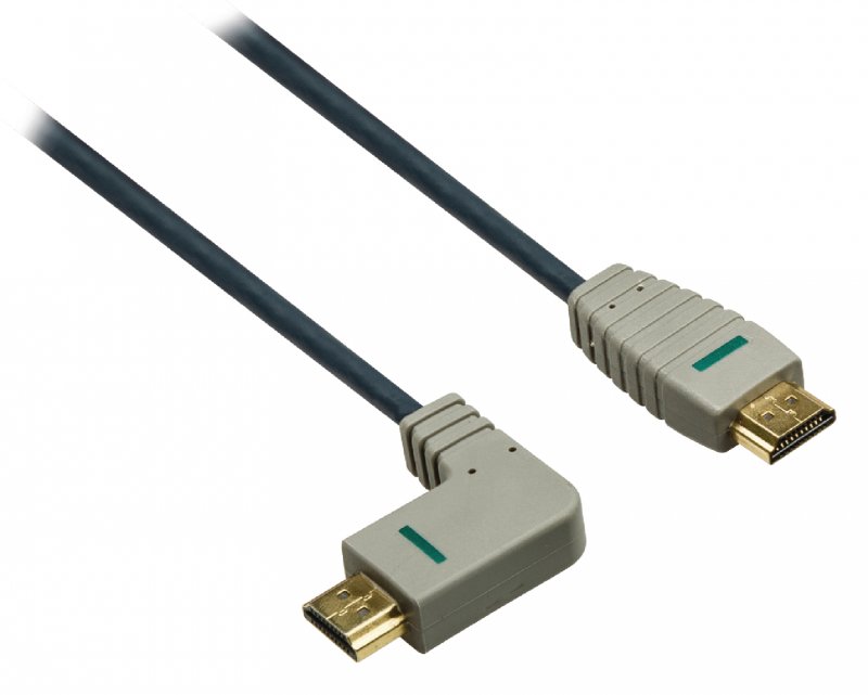 High Speed HDMI Kabel s Ethernetem HDMI Konektor - HDMI Konektor Úhlový, Pravý 2.00 m Modrá - obrázek č. 2