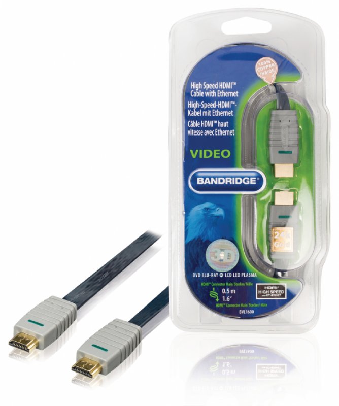 Plochý High Speed HDMI Kabel s Ethernetem HDMI Konektor - HDMI Konektor 0.50 m Modrá - obrázek produktu