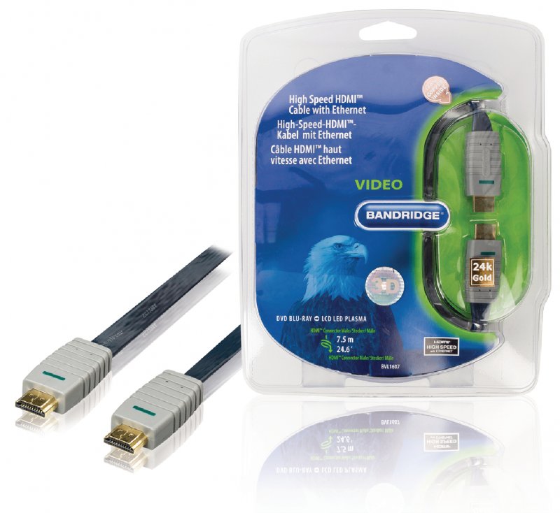 Plochý High Speed HDMI Kabel s Ethernetem HDMI Konektor - HDMI Konektor 7.50 m Modrá - obrázek produktu