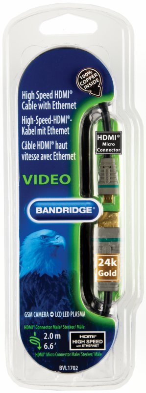 High Speed HDMI Kabel s Ethernetem HDMI Konektor - HDMI Micro Konektor 2.00 m Modrá BVL1702 - obrázek č. 4