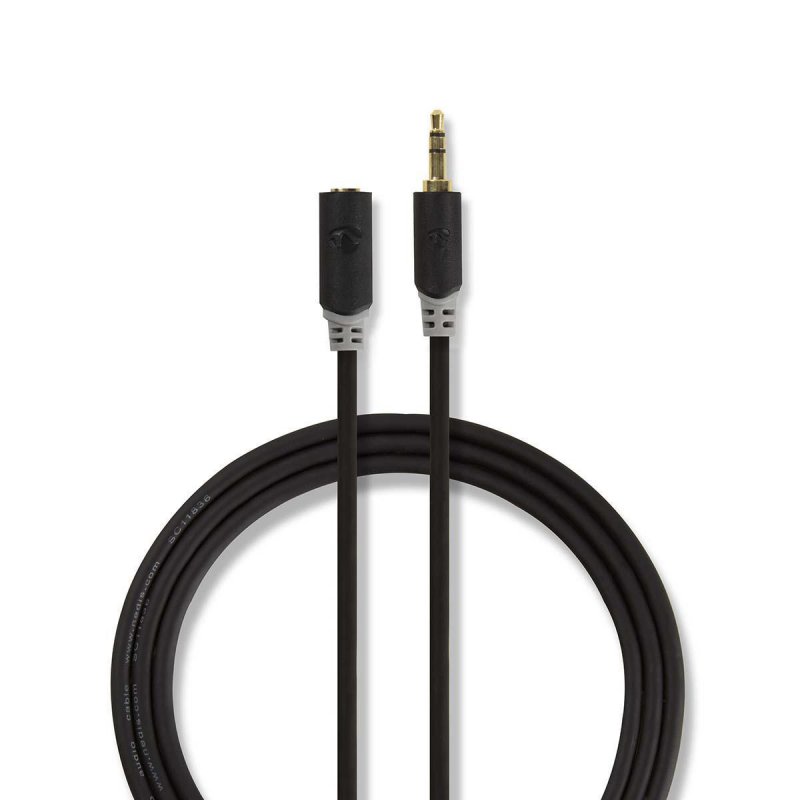 Stereo Audio Kabel | 3,5 mm Zástrčka | 3,5 mm Zásuvka | Pozlacené | 1.00 m | Kulatý | Antracitová | Plastový Sáček - obrázek produktu