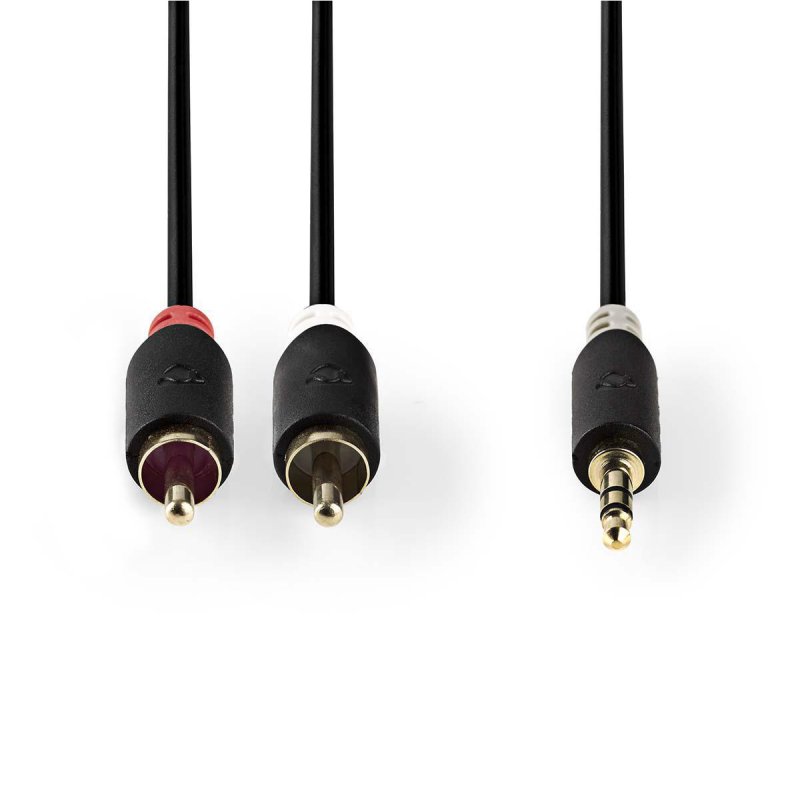 Stereo Audio Kabel | 3,5 mm Zástrčka | 2x RCA Zástrčka | Pozlacené | 1.00 m | Kulatý | Antracitová | Plastový Sáček - obrázek č. 1