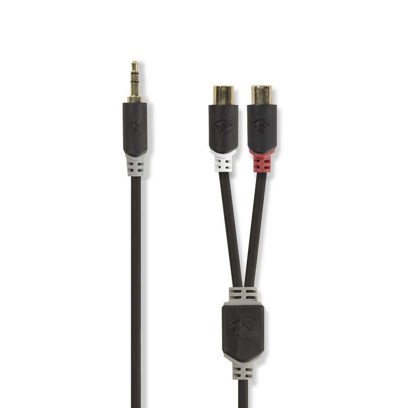 Stereo Audio Kabel | 3,5 mm Zástrčka | 2x RCA Zásuvka | Pozlacené | 0.20 m | Kulatý | Antracitová | Plastový Sáček - obrázek produktu