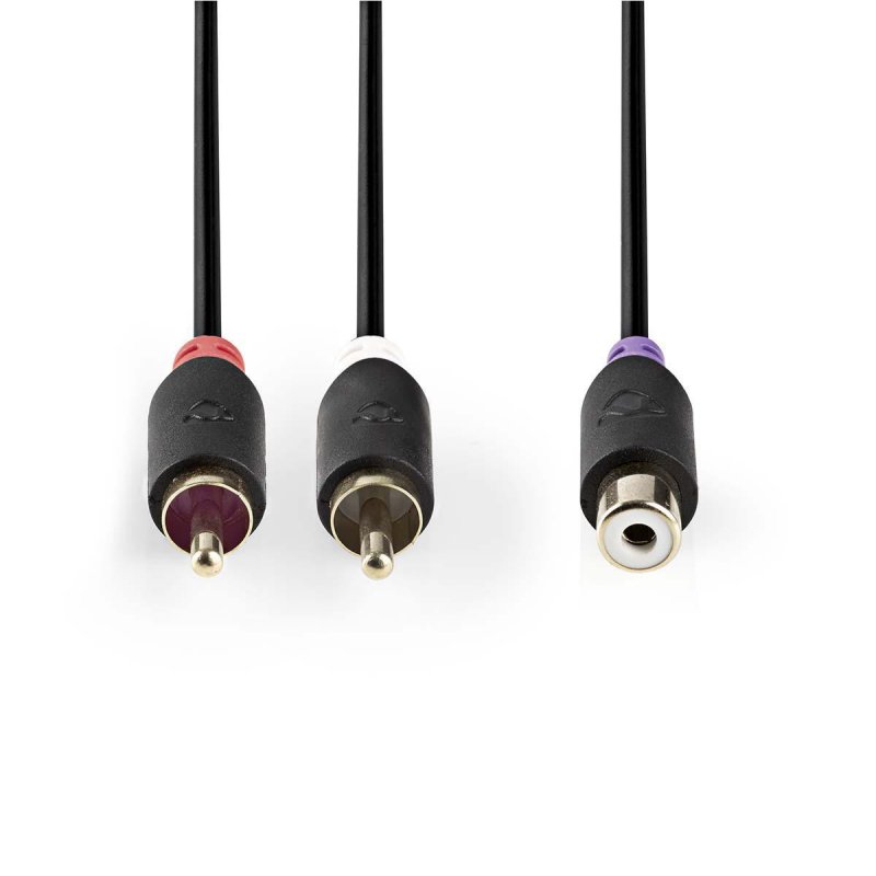 Stereo Audio Kabel | 2x RCA Zástrčka | RCA Zásuvka | Pozlacené | 0.20 m | Kulatý | Antracitová | Plastový Sáček - obrázek č. 1