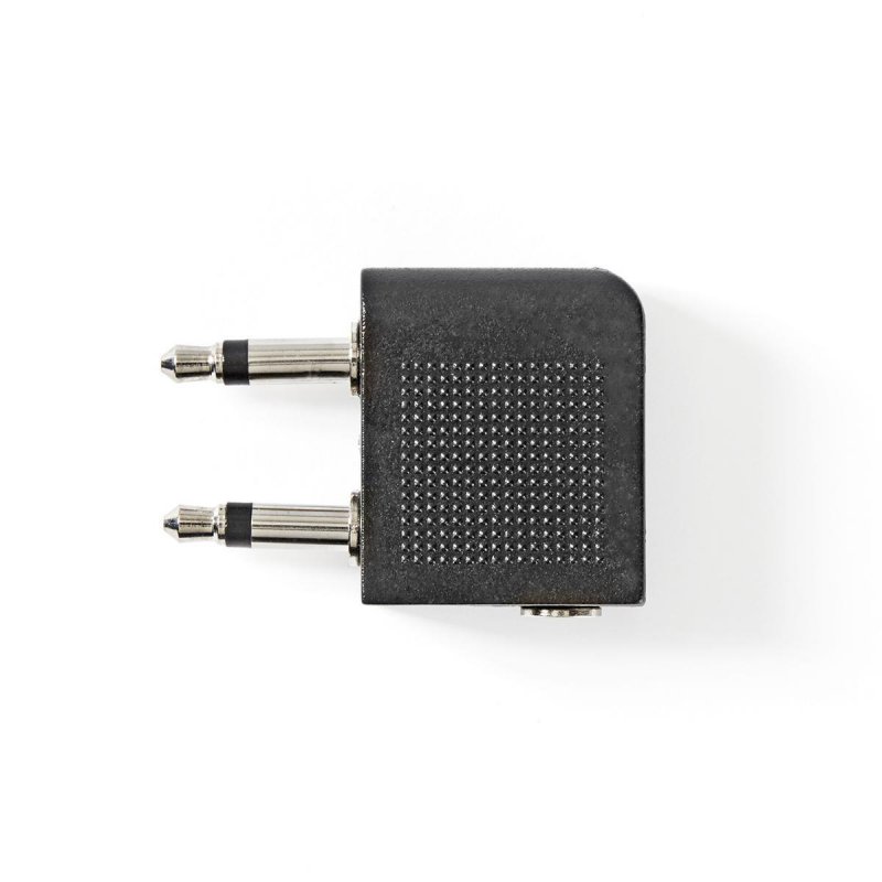 Stereo Audio Adaptér | 2× 3,5mm Zástrčka | 2× 3.5mm Zásuvka | Poniklované | Úhlový 90° | Kov | Černá | 1 kusů | Box - obrázek č. 2