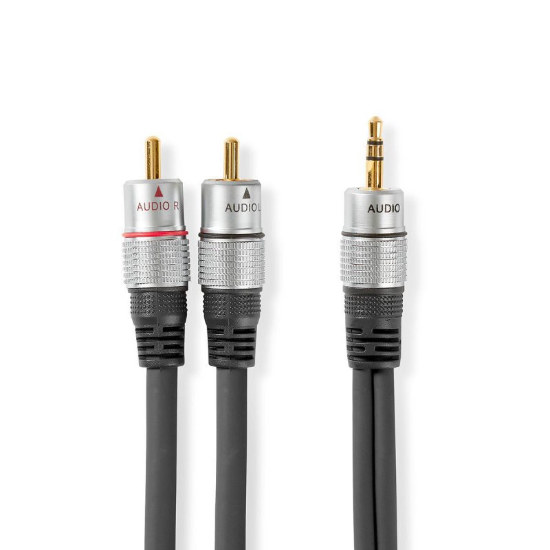 Stereo Audio Kabel | 3,5 mm Zástrčka | 2x RCA Zástrčka | Pozlacené | 1.50 m | Kulatý | Antracit | Box - obrázek produktu
