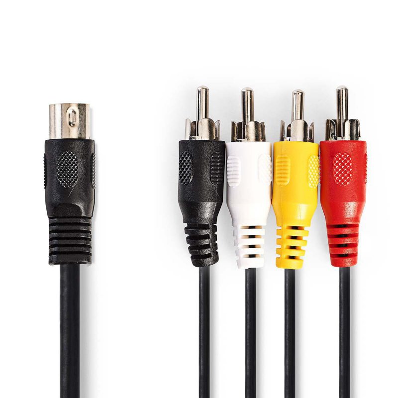 DIN Audio Kabel | DIN 5pinová Zástrčka | 4x RCA Zástrčka | Poniklované | 1.00 m | Kulatý | PVC | Černá | Obálka - obrázek produktu