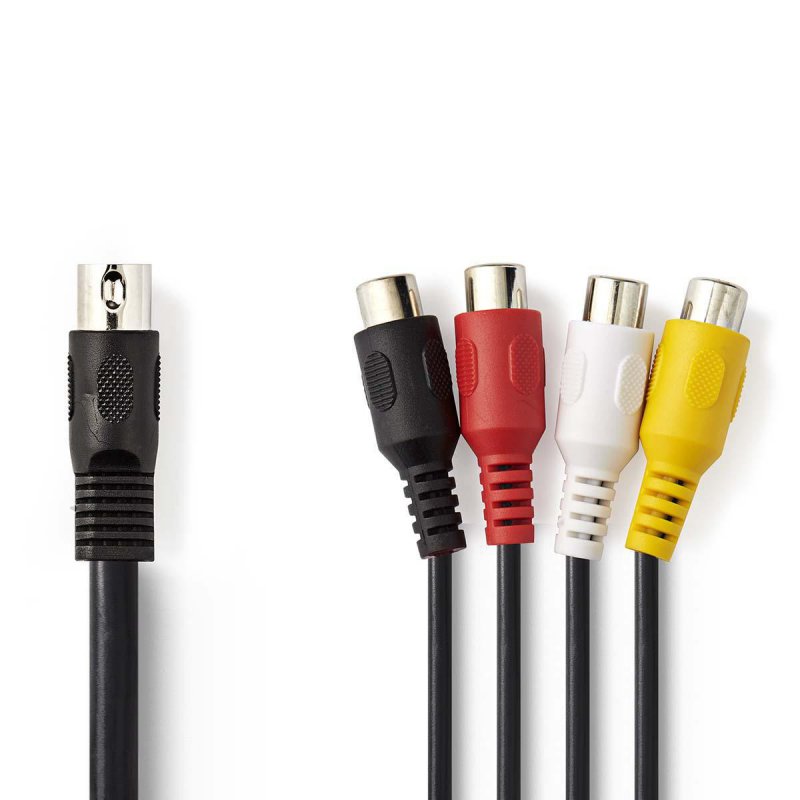 DIN Audio Kabel | DIN 5pinová Zástrčka | 4x RCA Zásuvka | Poniklované | 0.20 m | Kulatý | PVC | Černá | Obálka - obrázek produktu