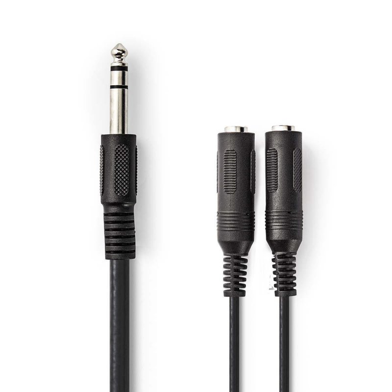 Stereo Audio Kabel | Muž 6,35 mm | 2x 6,35 mm Zásuvka | Poniklované | 0.20 m | Kulatý | Černá | Obálka - obrázek produktu