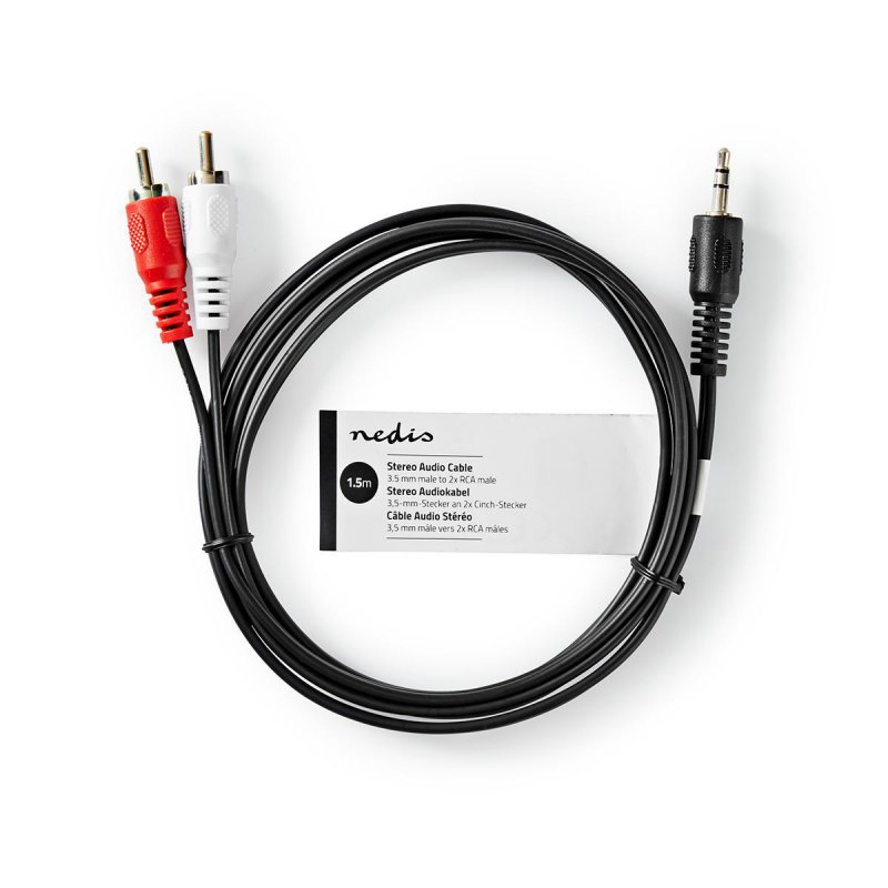 Stereo Audio Kabel | 3,5 mm Zástrčka | 2x RCA Zástrčka | Poniklované | 1.50 m | Kulatý | Černá | Štítek - obrázek č. 2