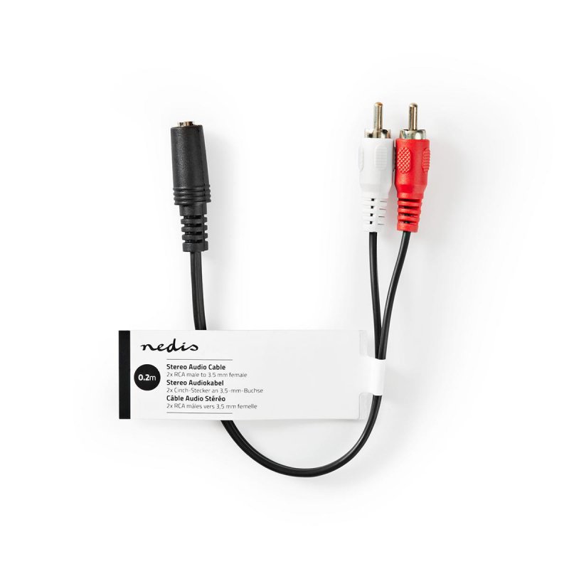 Stereo Audio Kabel | 3,5 mm Zásuvka | 2x RCA Zástrčka | Poniklované | 0.20 m | Kulatý | Černá | Štítek - obrázek č. 2