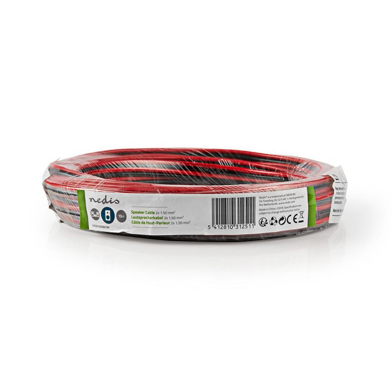 Repro kabel | 2x 1.50 mm² | CCA | 15.0 m | Kulatý | PVC | Černá / Červená | Zabaleno - obrázek č. 1